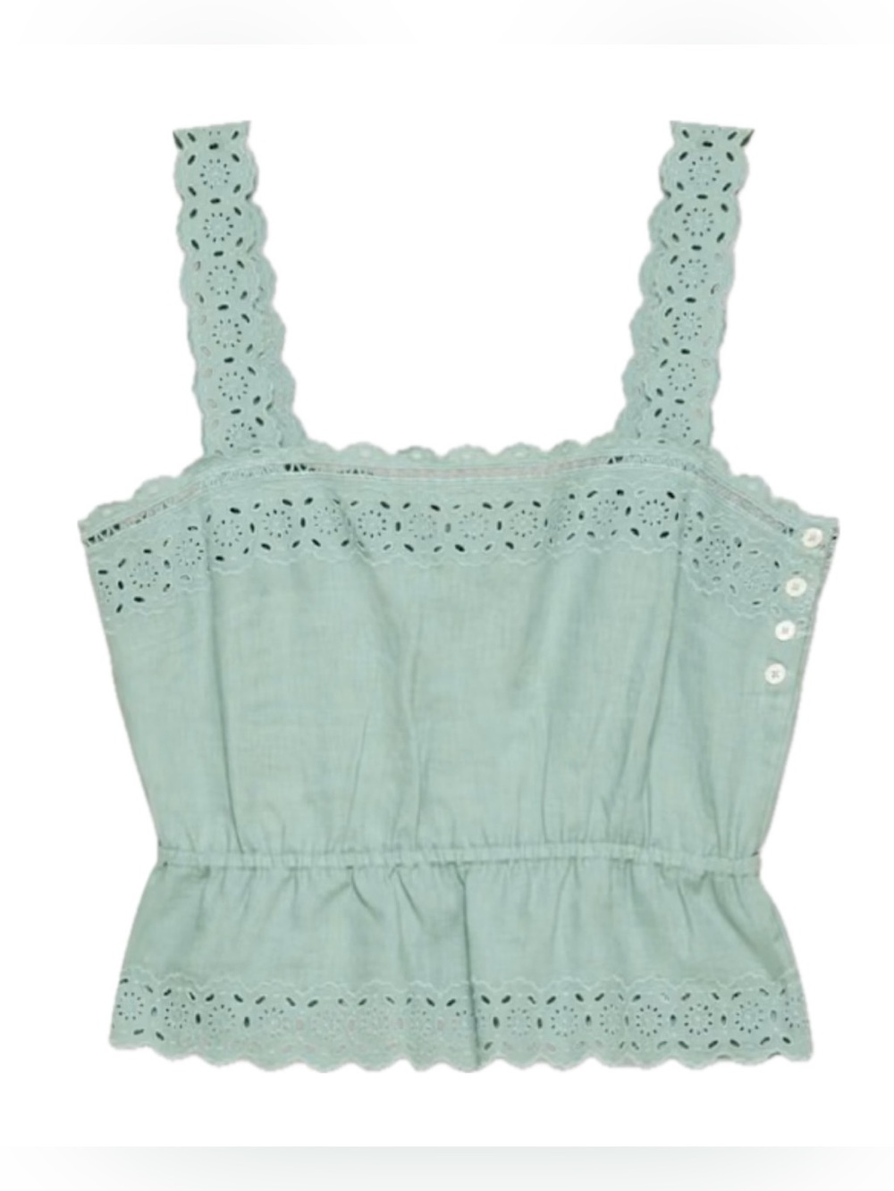 Little Moon Mint Eyelet Cotton Button-Down Tank